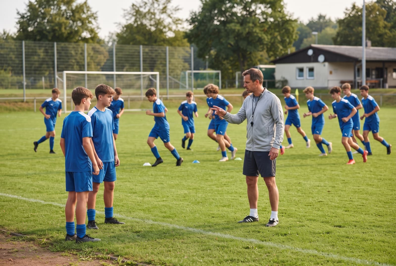 Fußballtraining und Jugendmannschaft auf dem Platz